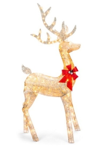5ft 3D Pre-Lit Gold Glitter Christmas Reindeer Yard Decoration w/ 150 Lights - Lot 141