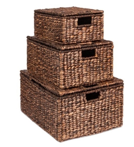 Set of 3 Large Hyacinth Storage Baskets w/ Handles, Lid - 21", 20", 18" - Lot 149