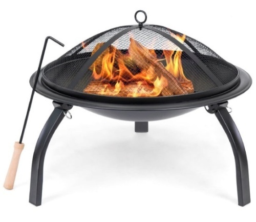 22in Fire Pit Bowl w/ Mesh Cover, Poker - Lot 150