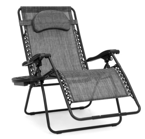 Oversized Reclining Zero Gravity Chair Lounger w/ Cup Holder, Pillow, Gray - Lot 158