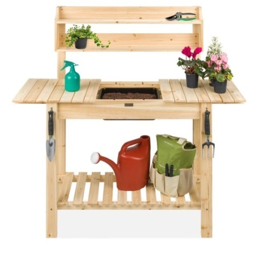 Wood Garden Potting Bench w/ Sliding Tabletop, Food Grade Dry Sink - Lot 161