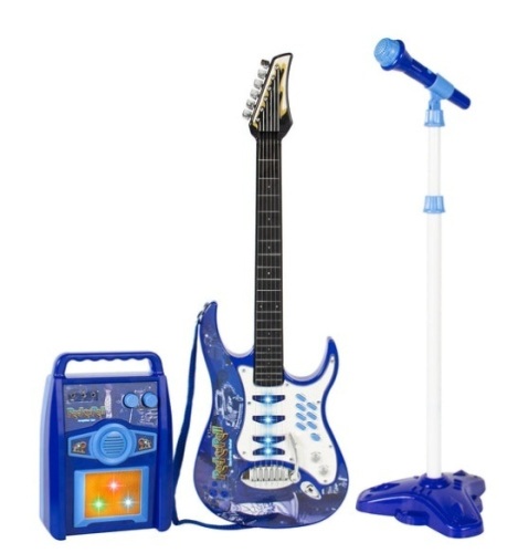 Kids Electric Guitar Toy Play Set w/ 6 Songs, Microphone, Amp, Blue - Lot 164