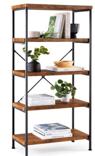 5-Tier Industrial Bookshelf w/ Metal Frame, Wood Shelves, Brown - Lot 169