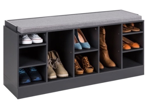 Shoe Storage Rack Bench w/ Padded Seat, 10 Cubbies - 46in, Gray - Lot 177