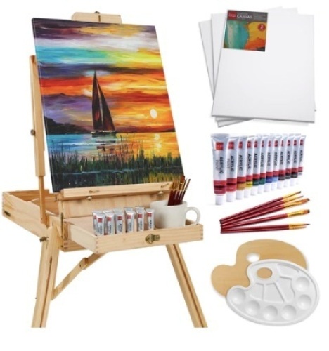 Portable Wooden French Easel w/ 32pc Beginners Kit - Lot 31