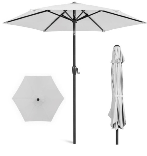 Outdoor Market Patio Umbrella w/ Push Button Tilt, Crank Lift - 7.5ft, Fog Gray - Lot 187