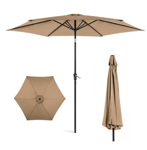Outdoor Steel Market Patio Umbrella Decoration w/ Tilt, Crank Lift - 10ft, Tan  - Lot 188