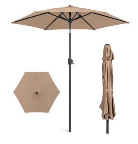 Outdoor Market Patio Umbrella w/ Push Button Tilt, Crank Lift - 7.5ft, Tan - Lot 189