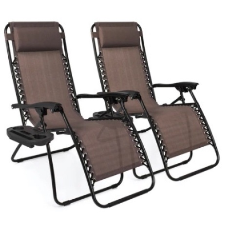 Set of 2 Adjustable Zero Gravity Patio Chair Recliners w/ Cup Holders - Lot 33