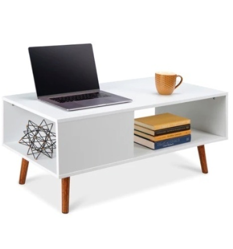 Wooden Mid-Century Modern Coffee Accent Table w/ Open Storage Shelf - Lot 34