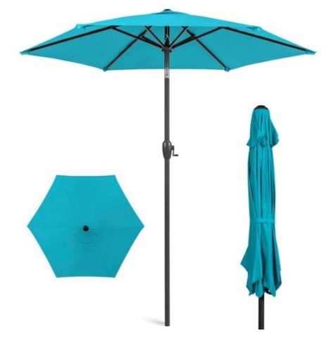 Outdoor Market Patio Umbrella w/ Push Button Tilt, Crank Lift - 7.5ft, Sky Blue - Lot 193