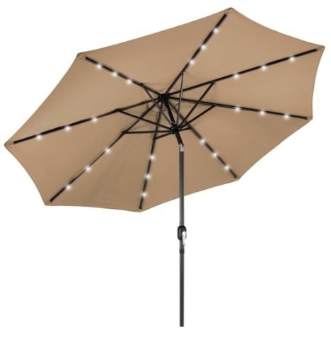 Solar LED Lighted Patio Umbrella w/ Tilt Adjustment, UV-Resistance - 10ft, Tan - Lot 194