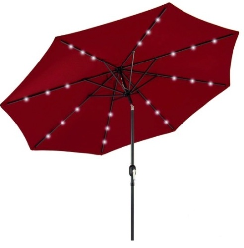 Solar LED Lighted Patio Umbrella w/ Tilt Adjustment, UV-Resistance - 10ft, Red - Lot 195