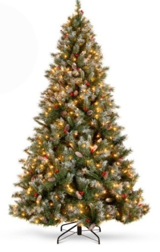 Pre-Lit Christmas Pine Tree w/ Pine Cones, Flocked Branch Tips, Berries, 6ft - Lot 201