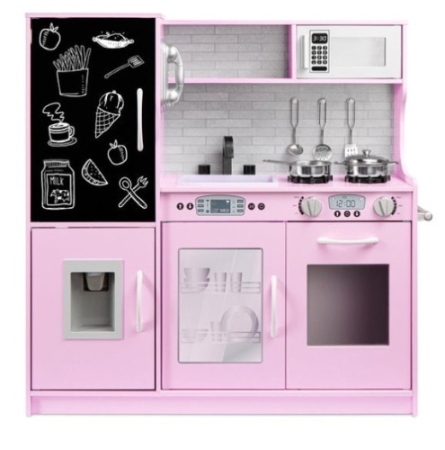 Pretend Play Kitchen Wooden Toy Set for Kids with 11 Accessories, Pink - Lot 204