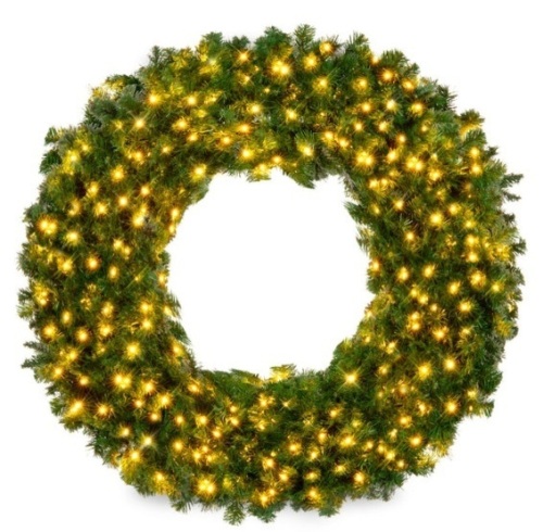 Pre-Lit Artificial Fir Christmas Wreath w/ LED Lights, Plug-In, PVC Tips, 48in - Lot 202