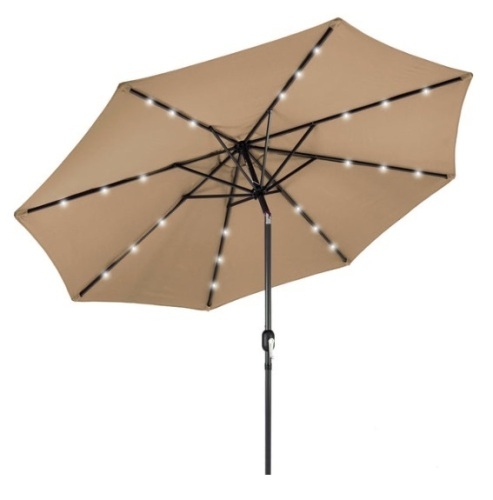 Solar LED Lighted Patio Umbrella w/ Tilt Adjustment, UV-Resistance - 10ft, Tan - Lot 205