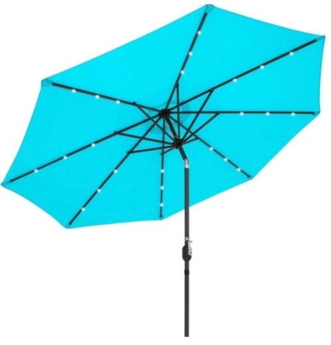 Solar LED Lighted Patio Umbrella w/ Tilt Adjustment, UV-Resistance - 10ft, Light Blue - Lot 206