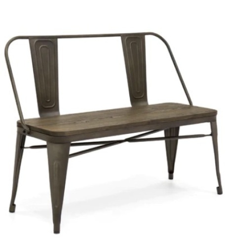 Industrial Metal Farmhouse Dining Bench w/ Wood Seat, Removable Back - 42in - Lot 37