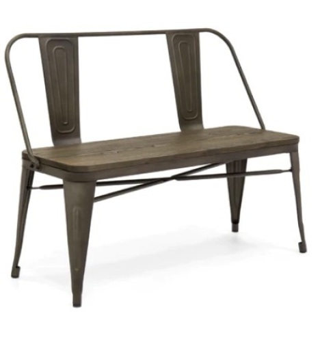 Industrial Metal Farmhouse Dining Bench w/ Wood Seat, Removable Back - 42in - Lot 41