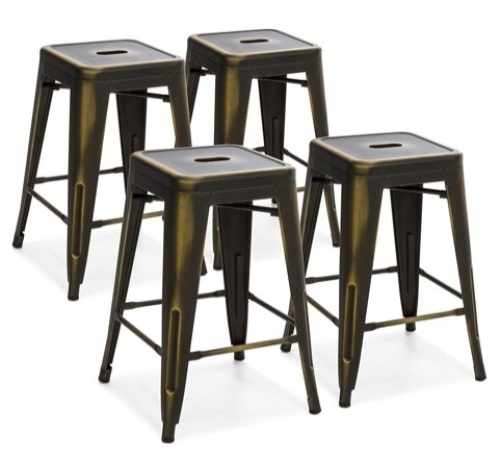 Best Choice Products 24in Metal Industrial Distressed Bar Counter Stools, Set of 4, Copper - Lot 42