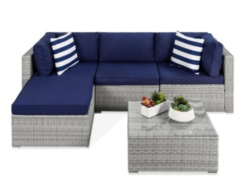5-Piece Modular Wicker Sectional Conversation Set w/ 2 Pillows, Coffee Table - Lot 212