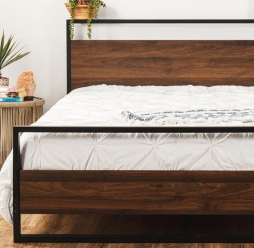 Metal Wood Platform Queen Bed Frame w/ Wooden Slats - Lot 213
