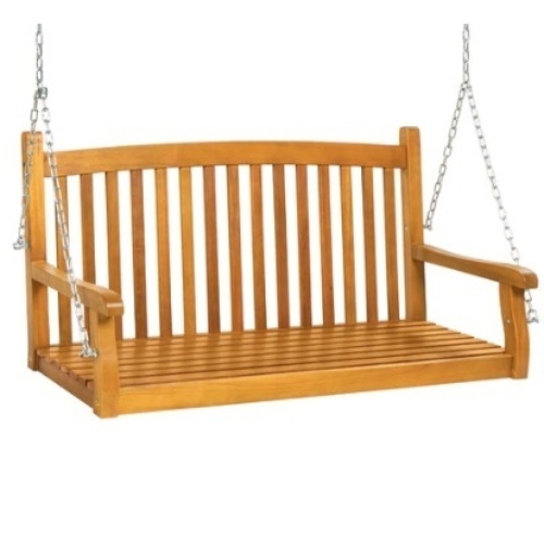 Wooden Curved Back Hanging Porch Swing Bench w/ Mounting Chains - 48in - Lot 44