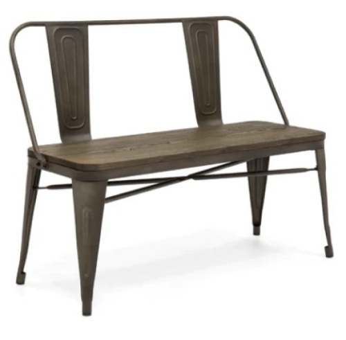Industrial Metal Farmhouse Dining Bench w/ Wood Seat, Removable Back - 42in - Lot 45