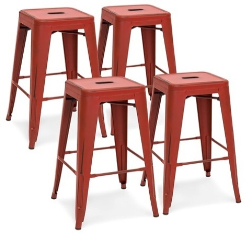 Best Choice Products 24in Metal Industrial Distressed Bar Counter Stools, Set of 4, Red - Lot 46