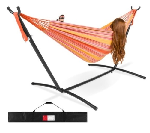 2-Person Brazilian-Style Double Hammock w/ Carrying Bag and Steel Stand, Sunset - Lot 218