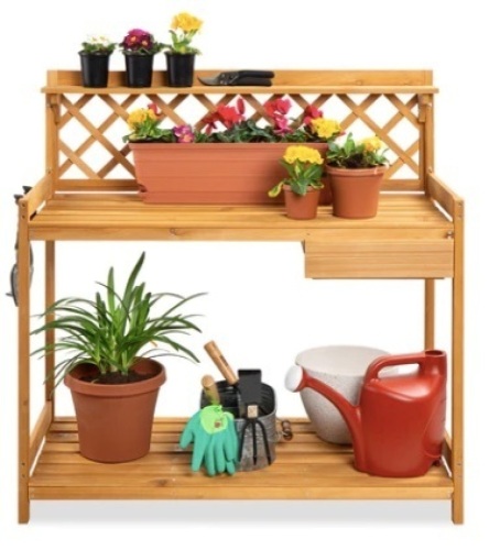 Wooden Garden Potting Bench Workstation w/ Cabinet Drawer, Open Shelf - Lot 47