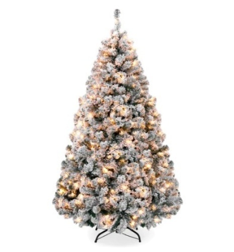 Pre-Lit Snow Flocked Artificial Pine Christmas Tree w/ Warm White Lights - Lot 51