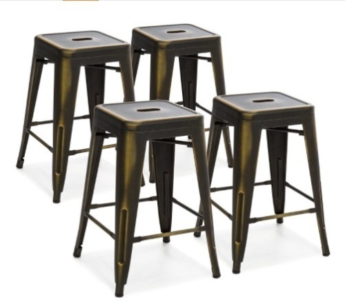 Best Choice Products 24in Metal Industrial Distressed Bar Counter Stools, Set of 4, Copper - Lot 52
