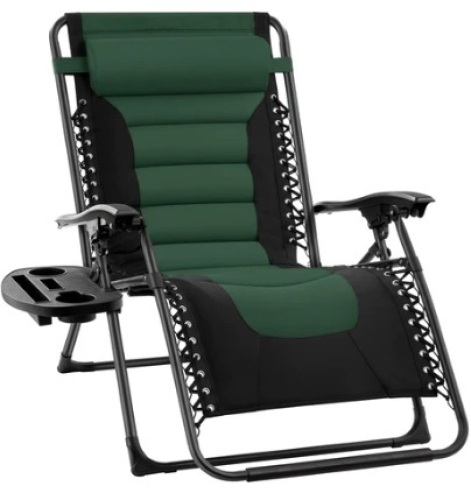 Oversized Padded Zero Gravity Chair, Folding Recliner w/ Headrest, Side Tray - Lot 54