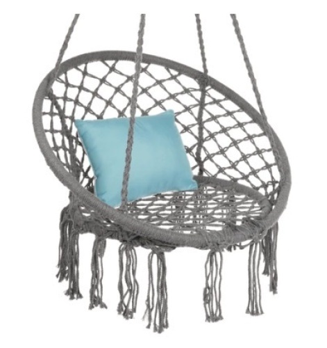 Cotton Macrame Hammock Hanging Chair Swing, Handwoven w/ Backrest - Lot 55