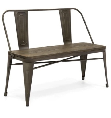 Industrial Metal Farmhouse Dining Bench w/ Wood Seat, Removable Back - 42in - Lot 56