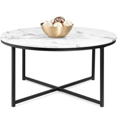 Round Coffee Table w/ Faux Marble Top, Metal Frame - 36in - Lot 57