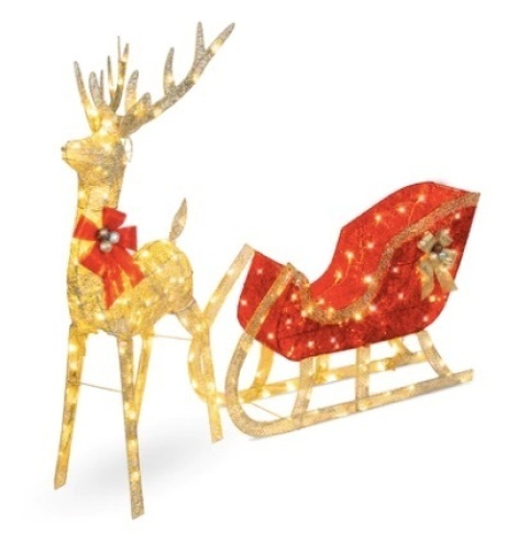 Lighted Christmas Reindeer & Sleigh Outdoor Decor Set w/ LED Lights - Lot 60