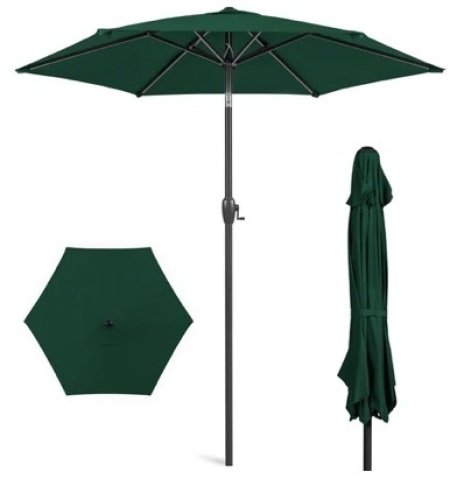 Outdoor Market Patio Umbrella w/ Push Button Tilt, Crank Lift - 7.5ft - Lot 61