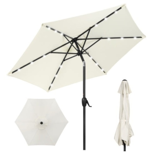 Outdoor Solar Patio Umbrella w/ Push Button Tilt, Crank Lift - 7.5ft, Cream - Lot 227