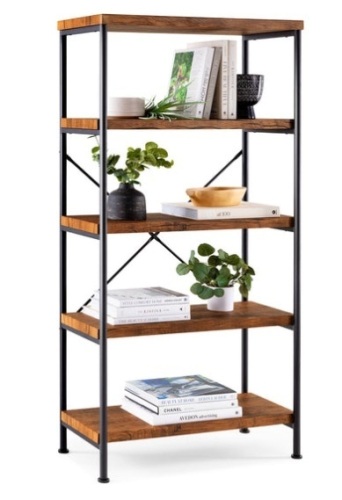 5-Tier Industrial Bookshelf w/ Metal Frame, Wood Shelves, Brown  - Lot 242