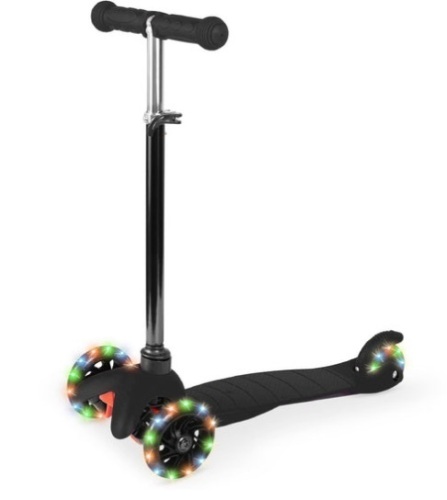Kids Mini Kick Scooter Toy w/ Colorful Light-Up Wheels, Adjustable T-Bar, Black - Lot 244