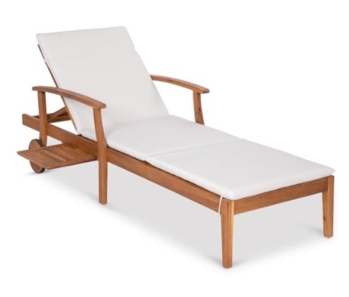 Adjustable Acacia Wood Chaise Lounge Chair w/ Side Table, Wheels - 79x26in, Cream - Lot 247