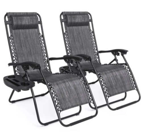 Set of 2 Adjustable Zero Gravity Patio Chair Recliners w/ Cup Holders - Lot 62