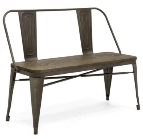 Industrial Metal Farmhouse Dining Bench w/ Wood Seat, Removable Back - 42in - Lot 63