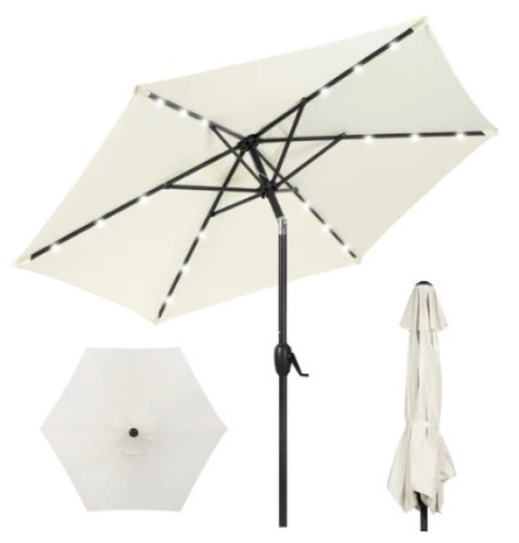 Outdoor Solar Patio Umbrella w/ Push Button Tilt, Crank Lift - 7.5ft - Lot 64