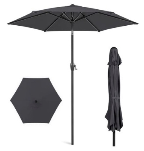 Outdoor Market Patio Umbrella w/ Push Button Tilt, Crank Lift - 7.5ft - Lot 66