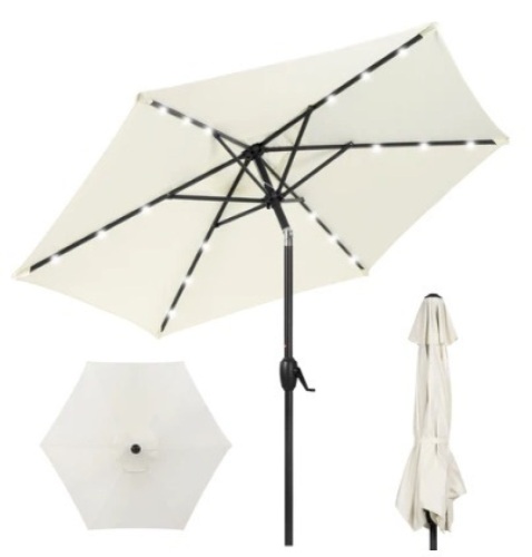 Outdoor Solar Patio Umbrella w/ Push Button Tilt, Crank Lift - 7.5ft - Lot 70