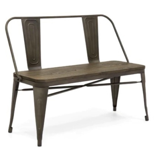 Industrial Metal Farmhouse Dining Bench w/ Wood Seat, Removable Back - 42in - Lot 81